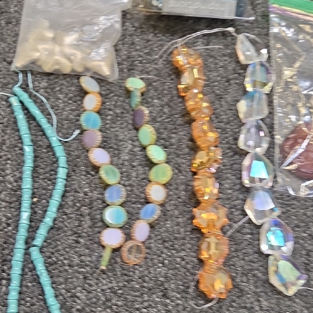 Mixed Bead and Crystal Jewelry Supply Lot - Turquoise, Aqua, Gold, Iridescent - Picture 3 of 16
